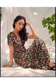 Springfield Vestido Midi Manga Kimono Estampado "Roots Studio" negro