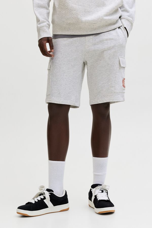 Jack & Jones Regular fit fleece cargo Bermuda shorts white
