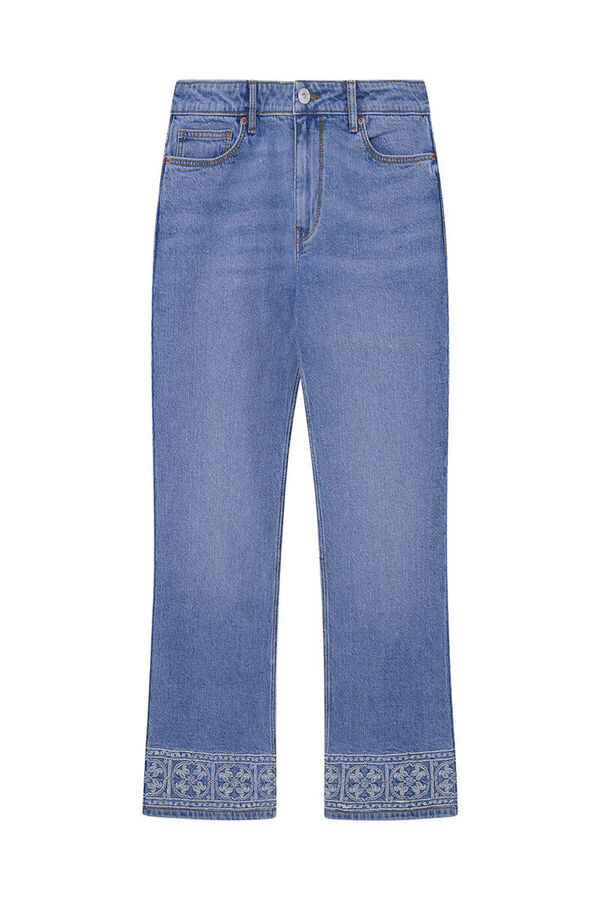 Springfield Jeans Straight Cropped Bordados azul medio