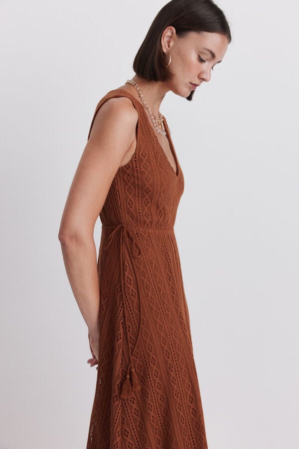 Springfield Lace-up midi dress red