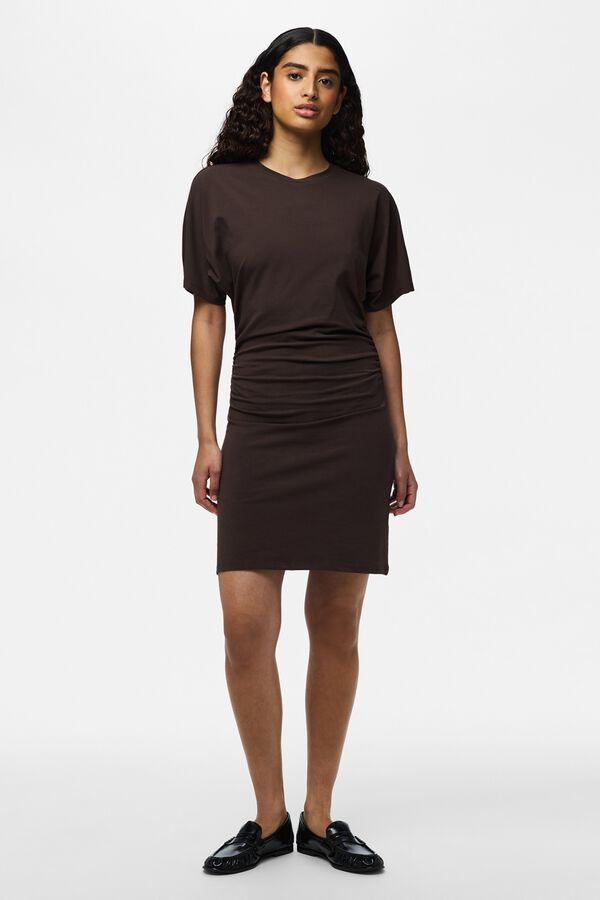 Pieces Short ruched dress brown