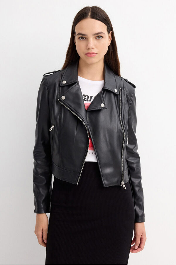 Inside Faux leather biker jacket black