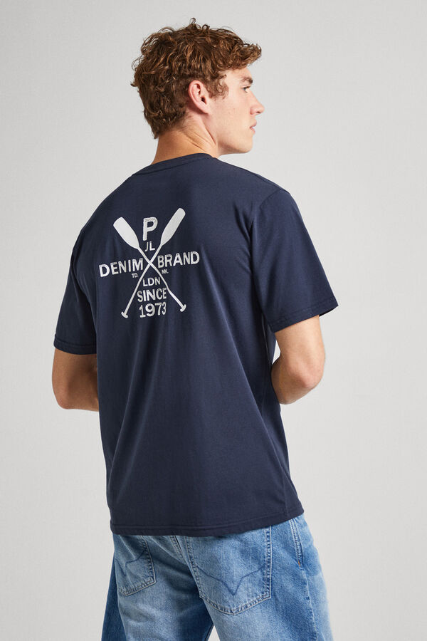 Springfield T-shirt de manga curta com estampado à frente e atrás marinho