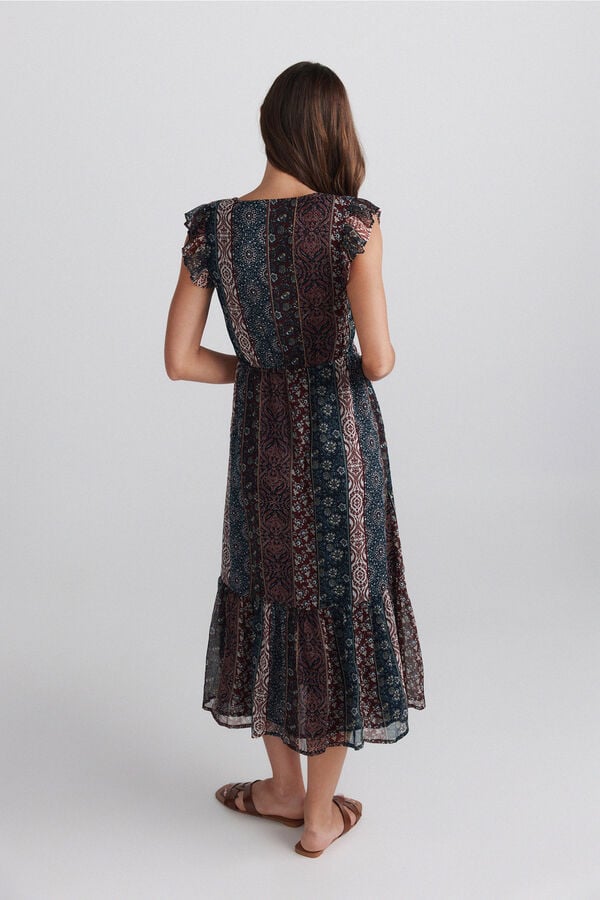 Springfield Border print ruffle dress blue