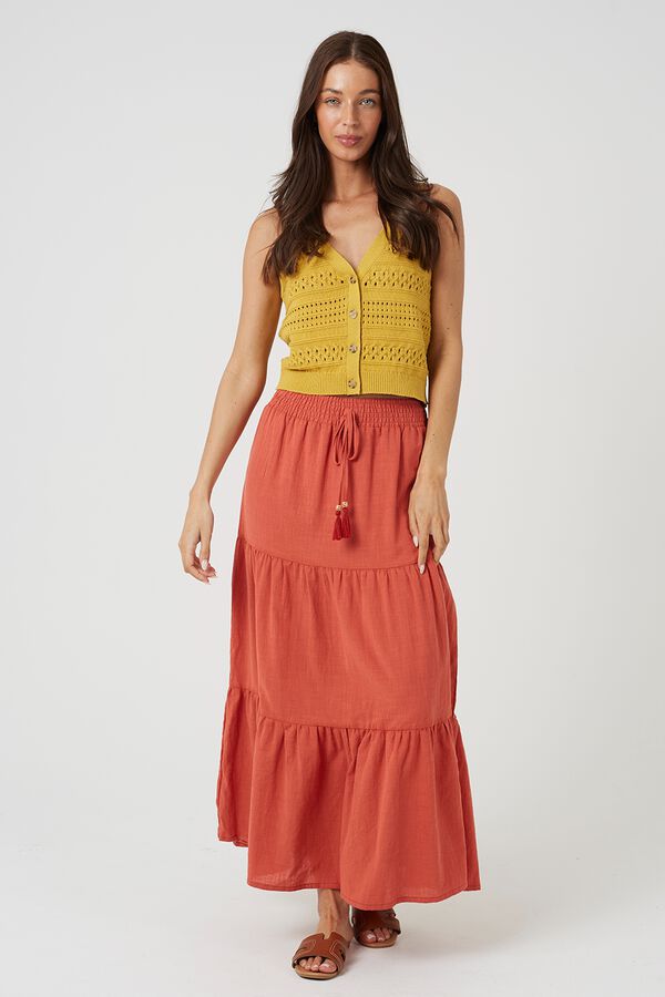 Brave Soul Long tie-waist skirt red