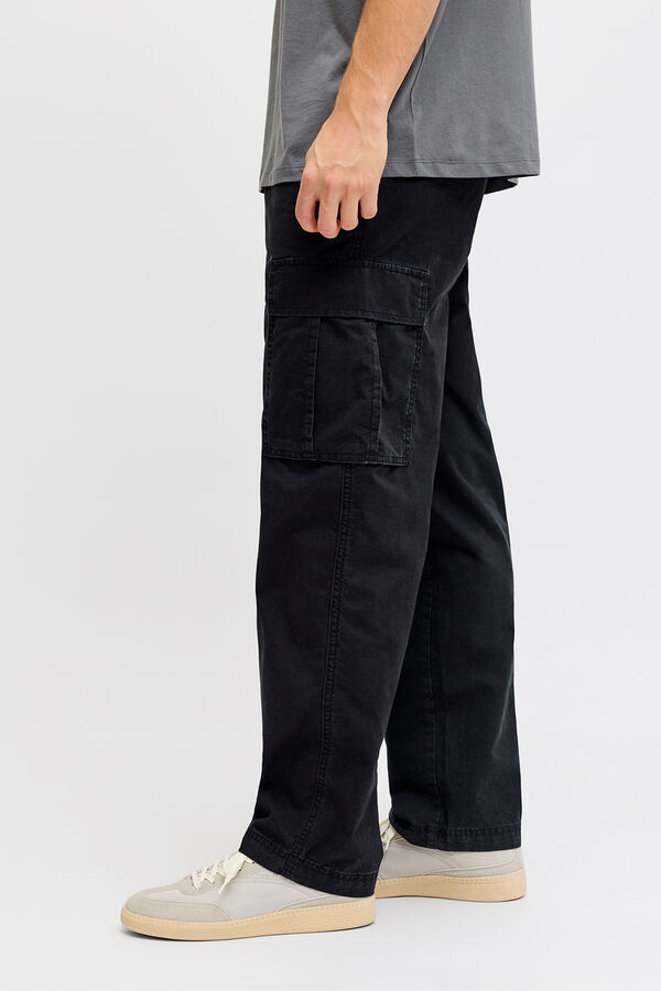 JJ REBEL Cal&ccedil;a cargo em algod&atilde;o de cintura m&eacute;dia preto