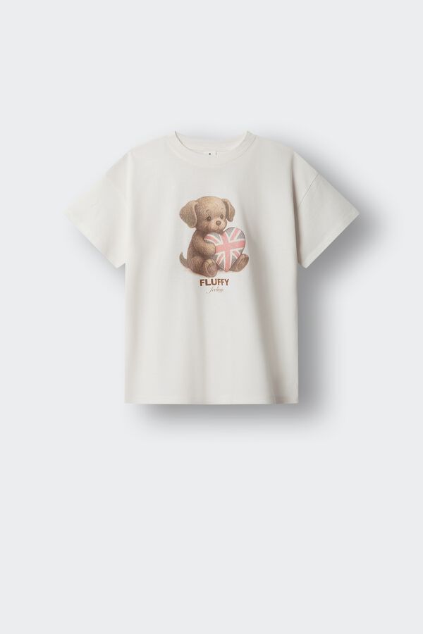Springfield Kids T-shirt de manga curta com c&atilde;o e bandeira para menina branco