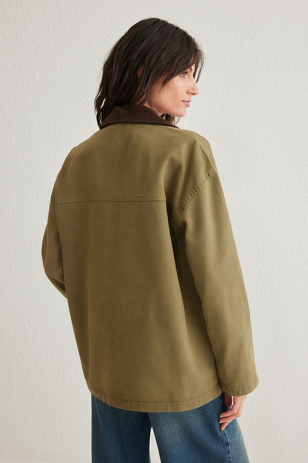 Trendyol Chaqueta oversize cuello pana kaki