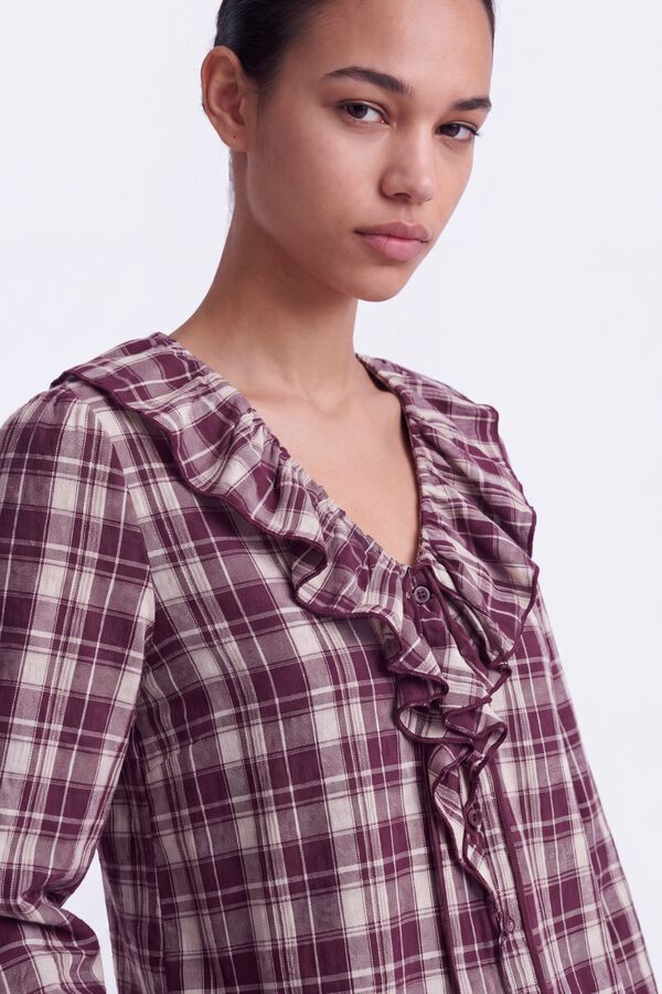 Only Plaid ruffle blouse brown