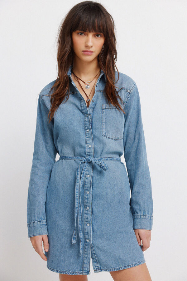 Springfield Denim short belted dress blue