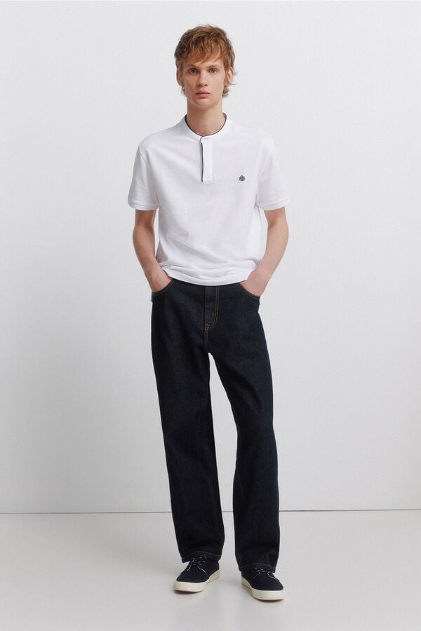 Springfield Polo piqu&eacute; col mao slim fit blanc
