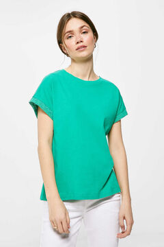 Springfield Plain crochet sleeve T-shirt green