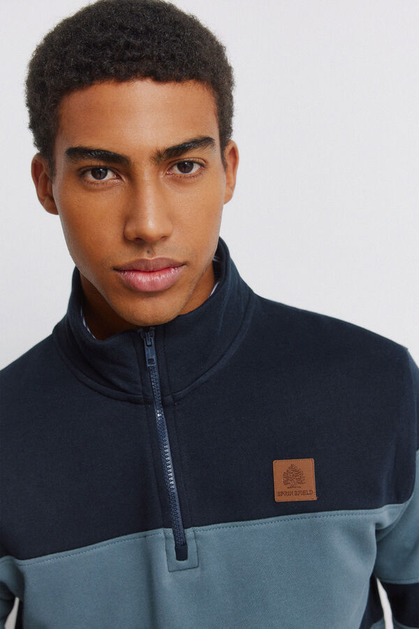 Springfield Color block trucker neck sweatshirt blue