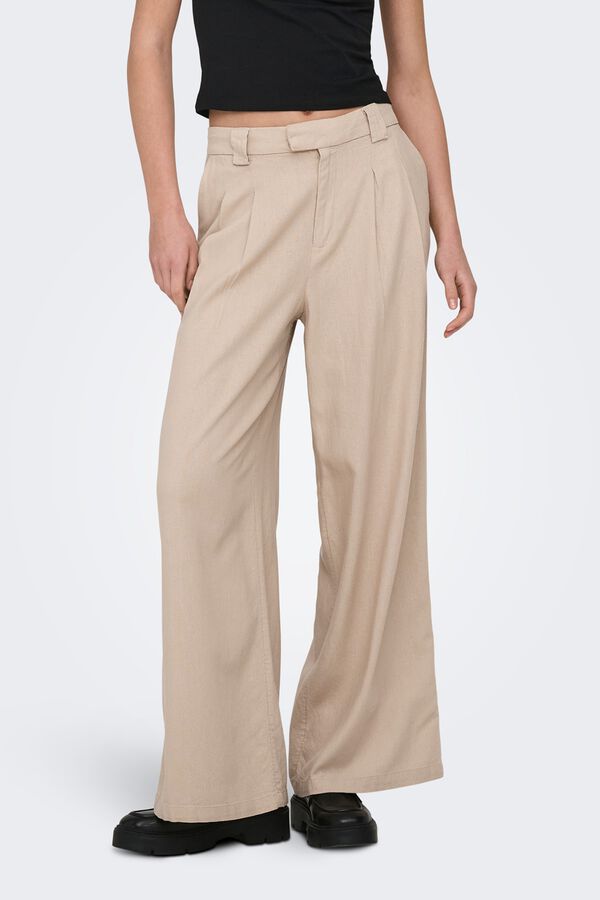 Only Pantal&oacute;n wide de lino beige