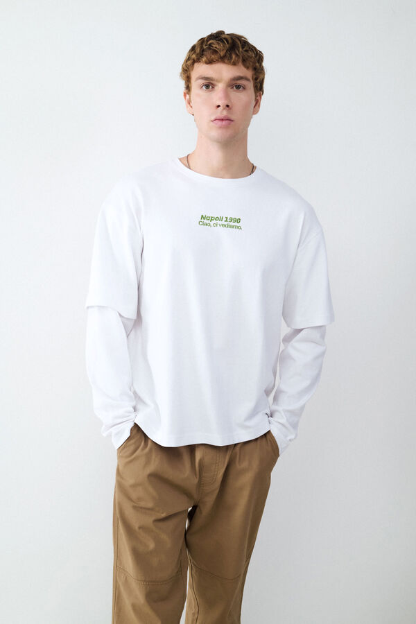 Balmohk Double- sleeve pizza print T-shirt  white