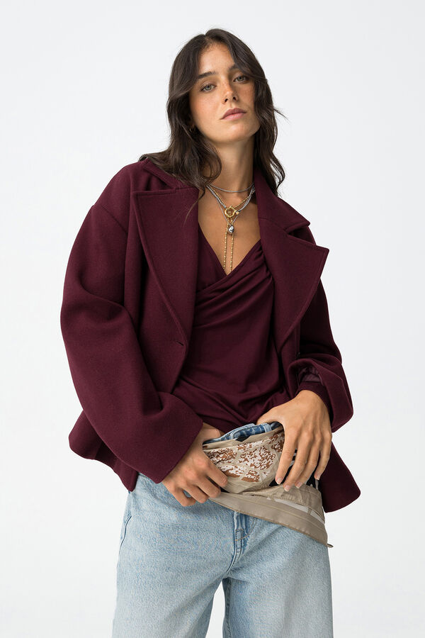 Tiffosi Relaxed Coat with Double Cross Bordo