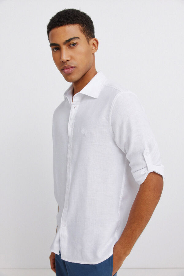 Springfield Linen viscose 3/4 sleeve shirt white
