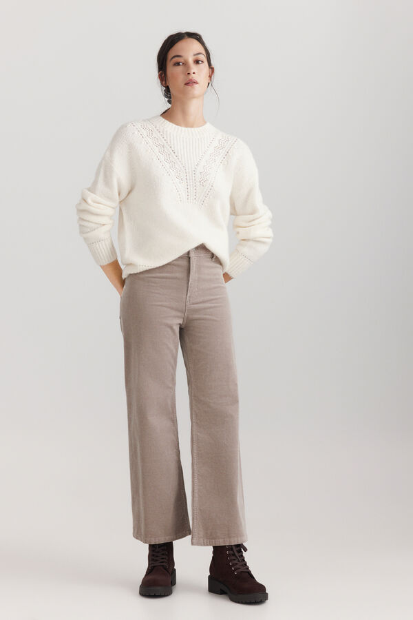 Springfield Pantalon en velours c&ocirc;tel&eacute; large nude