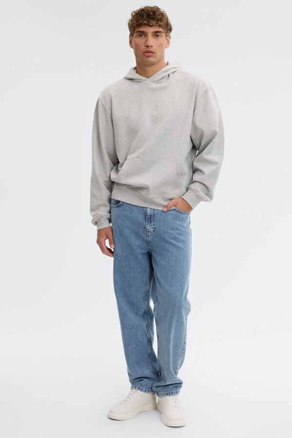 Inside Sweatshirt com capuz b&aacute;sica regular cinzento