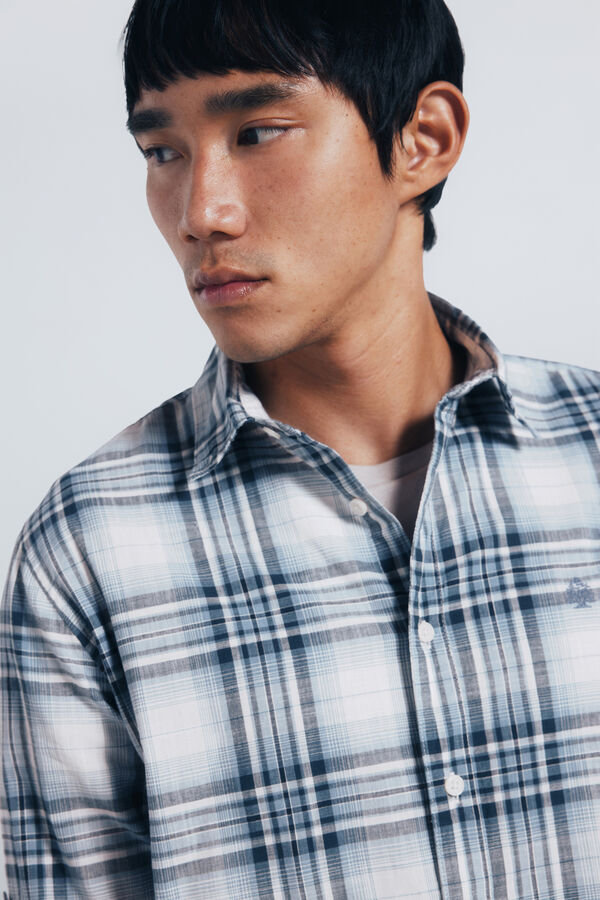 Springfield Camisa algodón slub cuadros azul