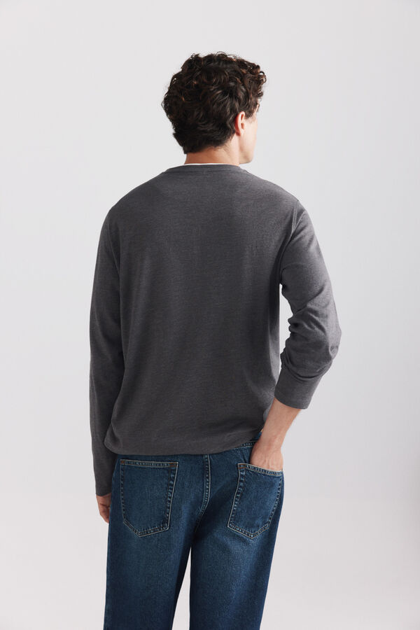 Springfield Double neck Henley long sleeve T-shirt grey