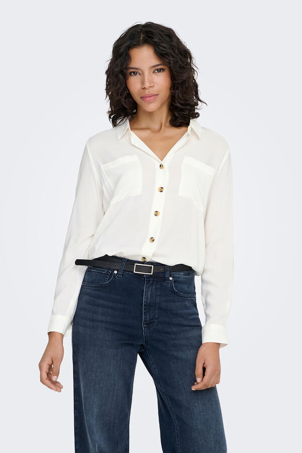 Only Camisa de rayas bolsillos frontales blanco
