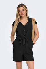 Only Kurzer Leinen-Jumpsuit Schwarz