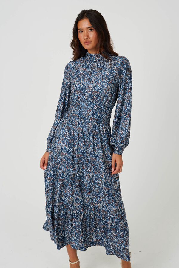 Brave Soul Vestido midi de gola alta azul