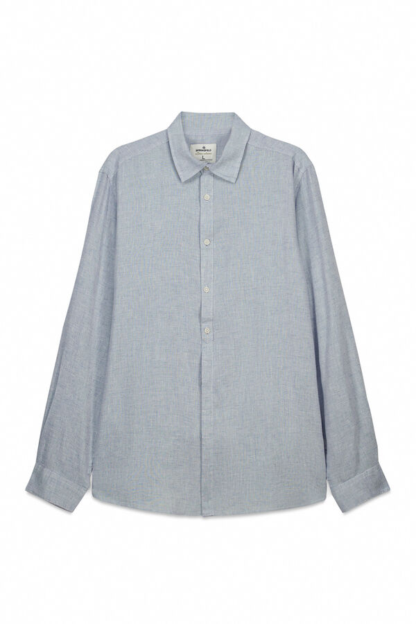 Springfield End-on-end linen viscose shirt blue
