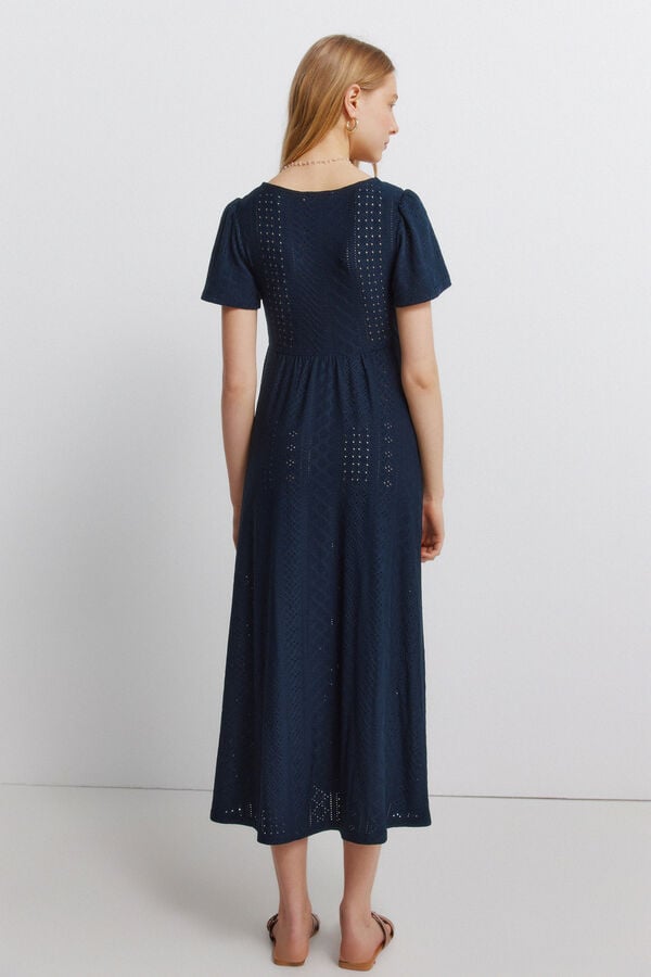 Springfield Embroidered Swiss midi dress blue