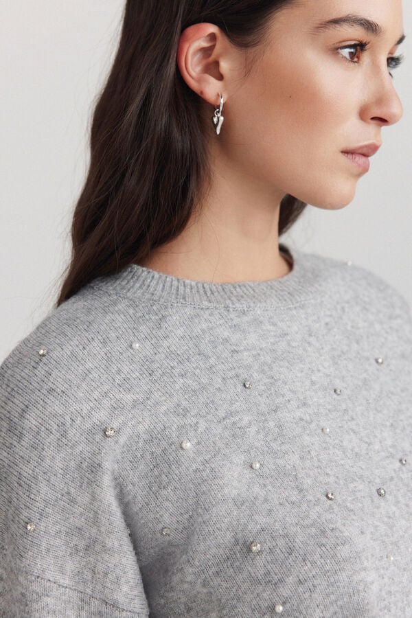 Springfield Pull &agrave; pierres brillantes et perl&eacute;es gris