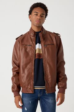Springfield Leather effect jacket with pockets brown