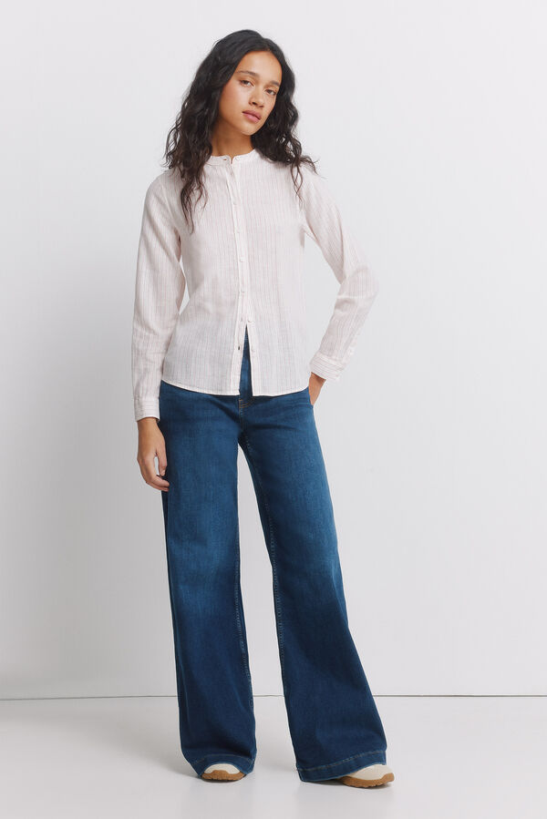 Springfield Linen long sleeve mandarin collar shirt pink