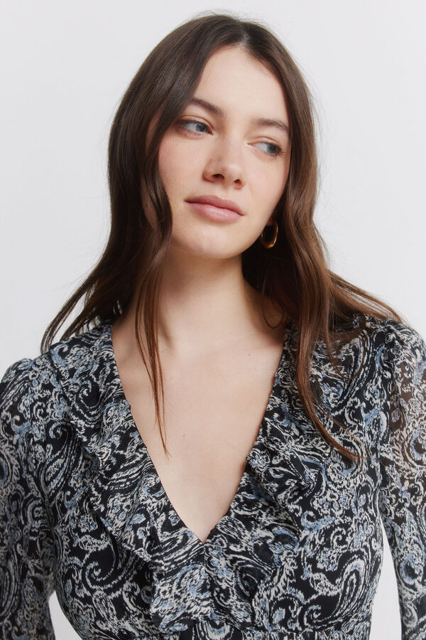 Springfield Print long sleeve short dress black