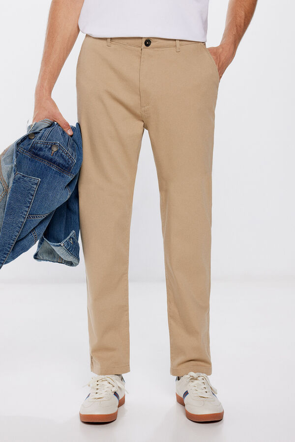 Springfield Pantalon chino couleur comfort slim fit camel