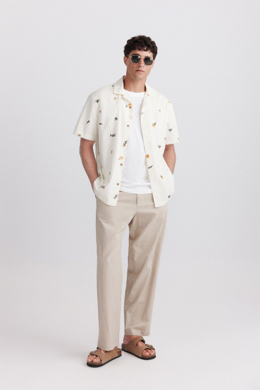 Camisa bowling manga corta bordad floral