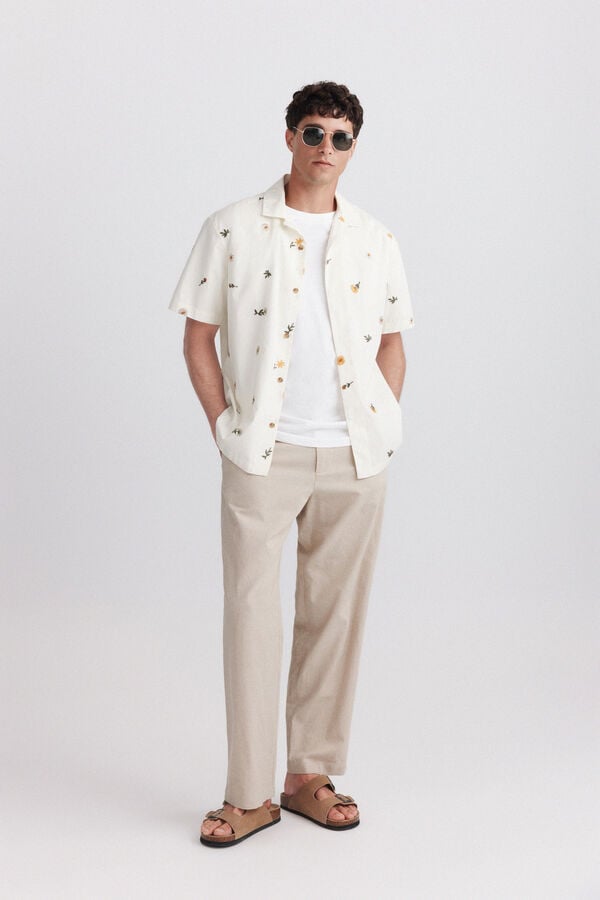 Springfield Embroidered floral short sleeve bowling shirt blue