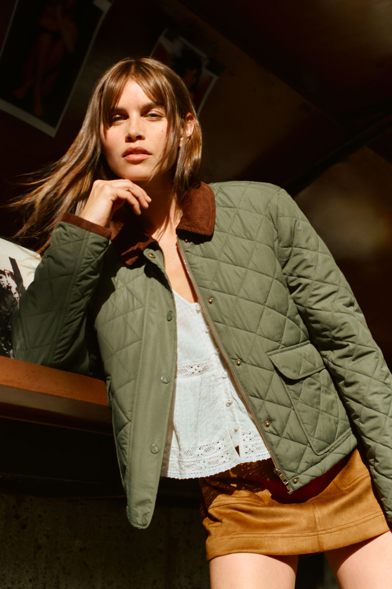 Springfield Short padded jacket with corduroy neck