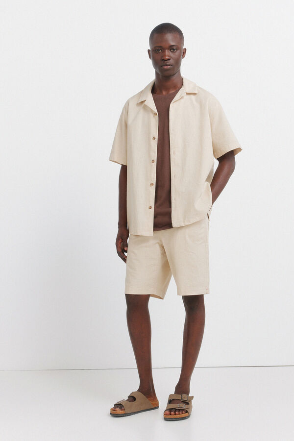 Springfield Camisa de manga curta bowling em linho bege
