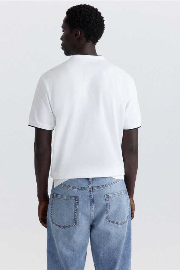 Springfield Piqu&eacute; mandarin collar slim fit polo shirt white
