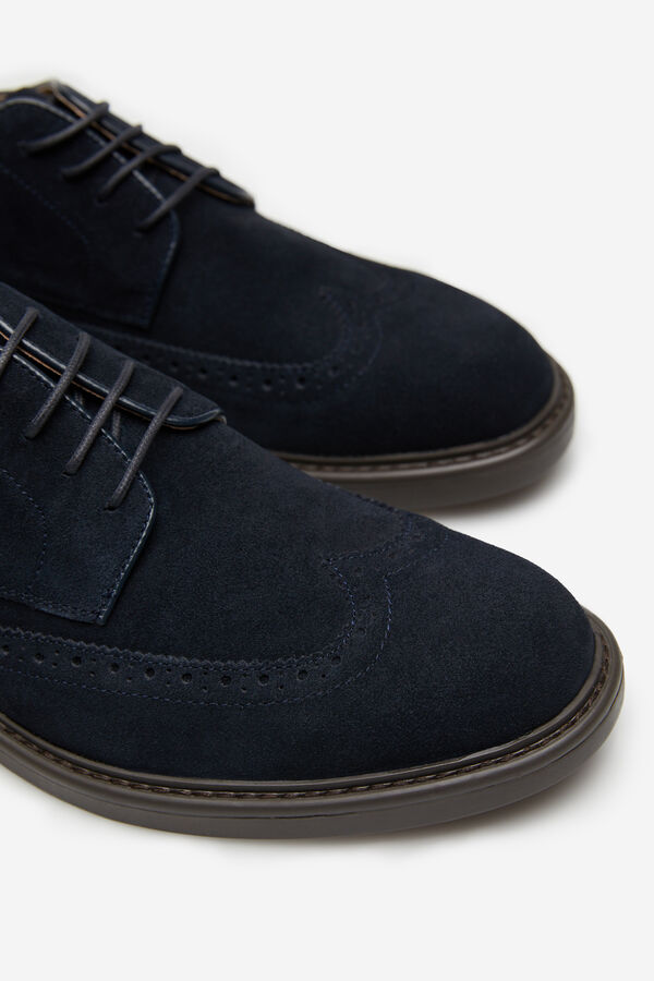 Springfield Zapato brogue en piel serraje azul medio