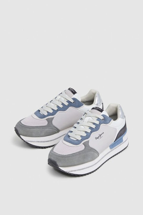 Pepe Jeans suede and glitter sneakers blue