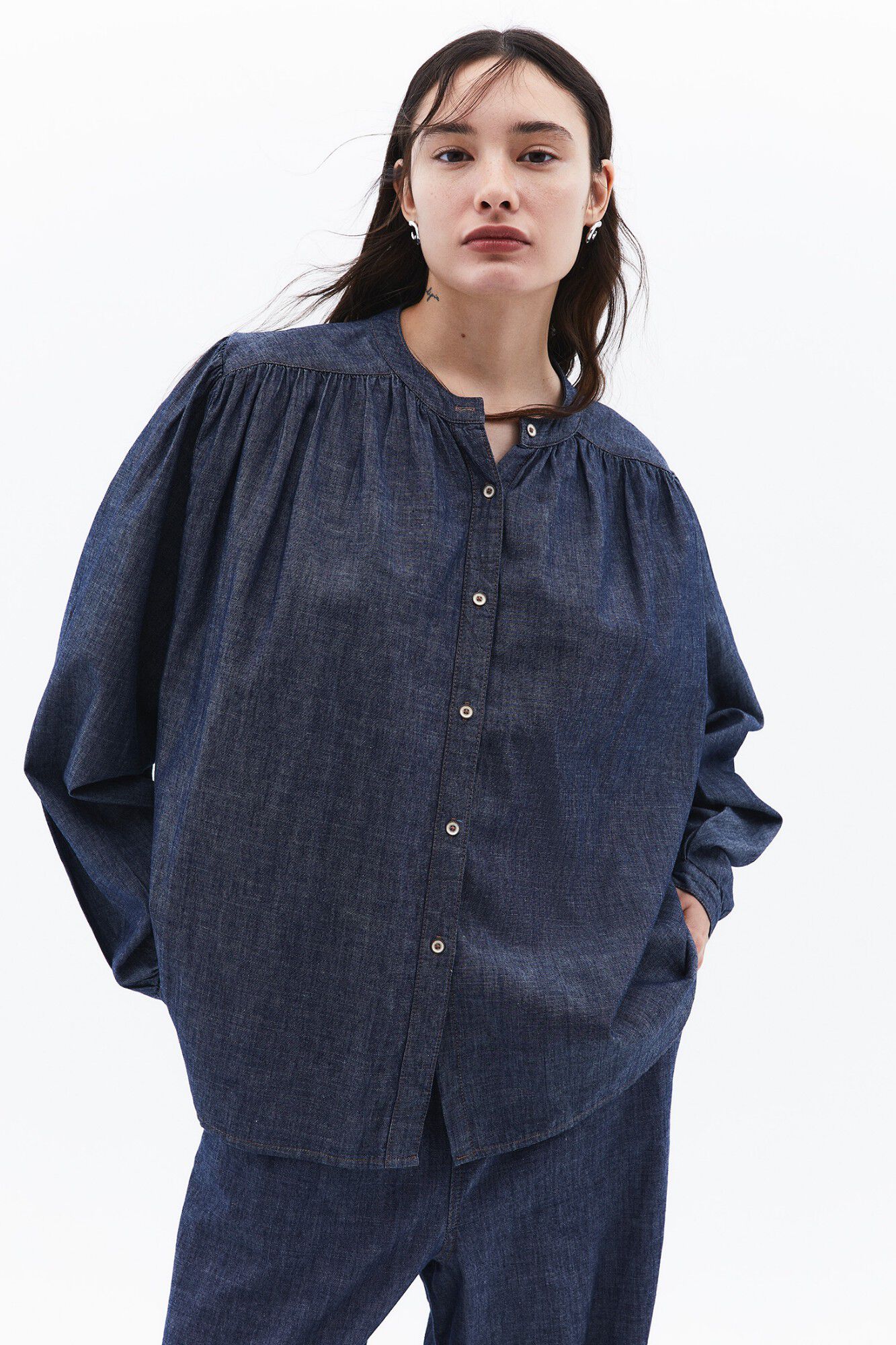 Oxxo Camisa efecto denim con cuello mao