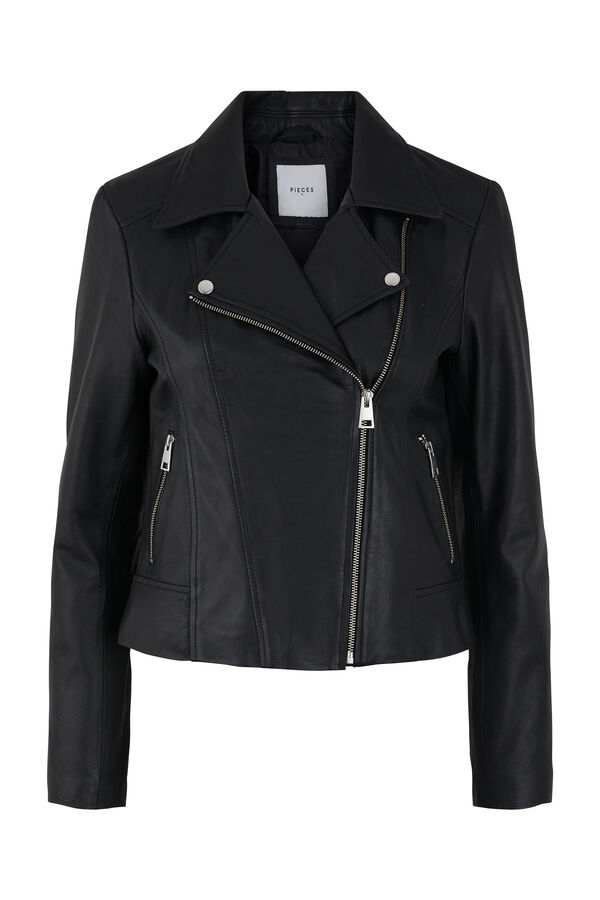 Springfield 100% leather jacket. Long sleeves and lapel collar. Zip fastening. black