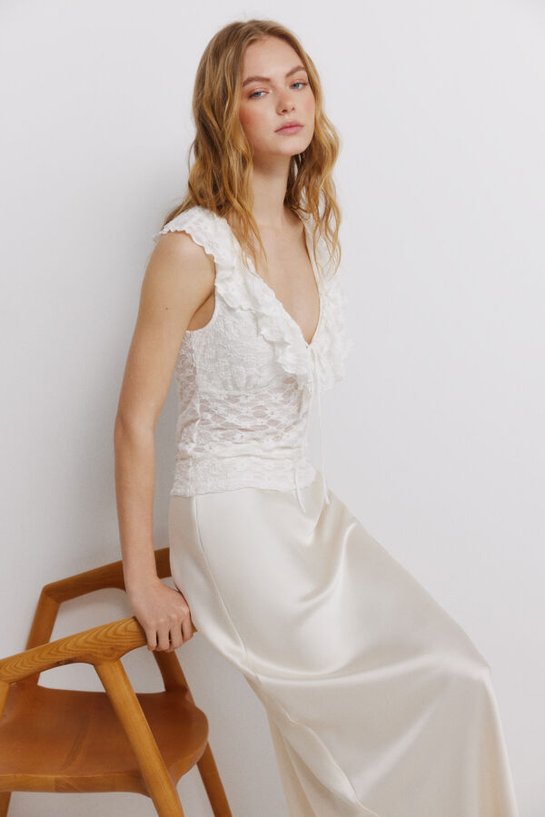 Springfield Lace ruffle top printed