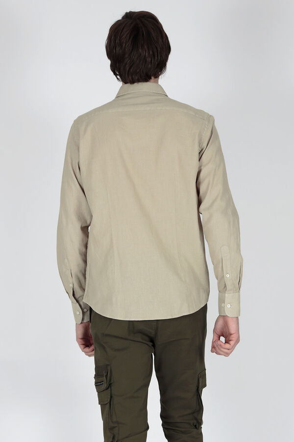 Springfield Camisa de lino de manga larga beige medio