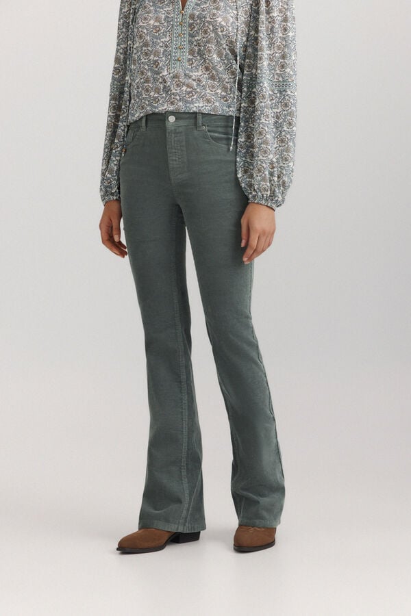 Springfield Pantalon flare en velours c&ocirc;tel&eacute; vert