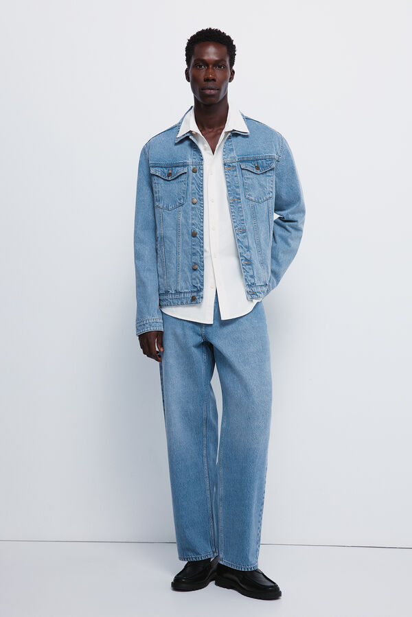 Springfield Calça jeans larga com lavagem média azul