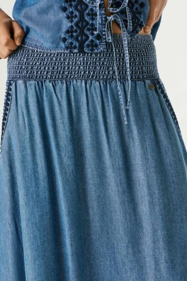 Pepe Jeans Falda midi bordado y bolsillo lateral azul