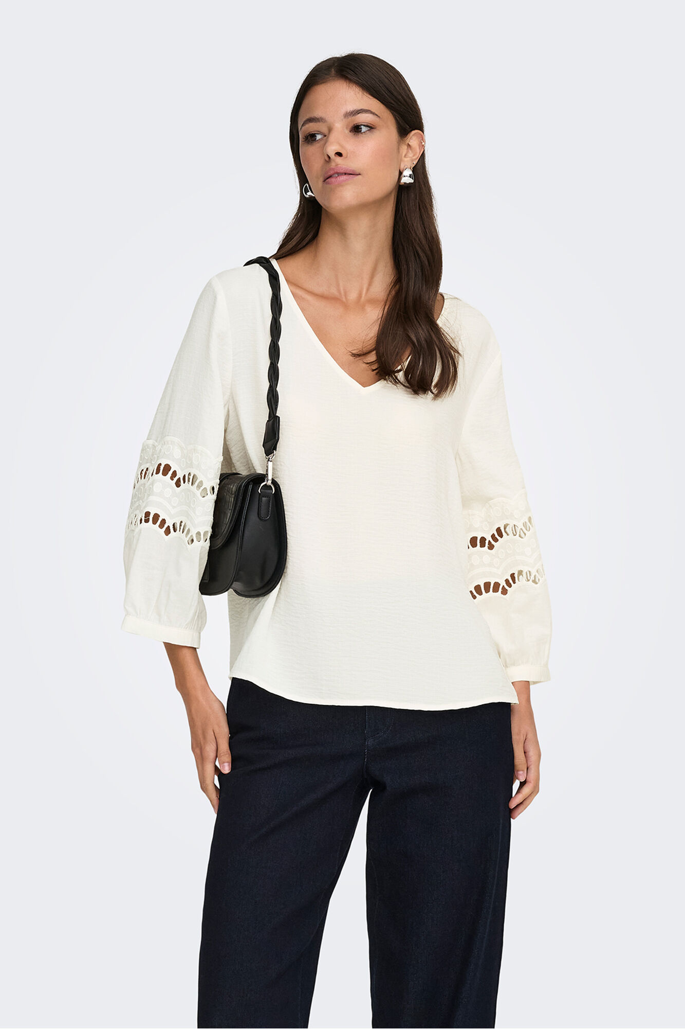 JDY Blusa manga 3/4 encaje